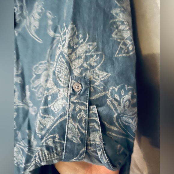 Chico's Women's flora Chambray Roll-tab 3/4 Sleeve Pullover Top Sz 3(XL/16) Blue - Picture 6 of 13